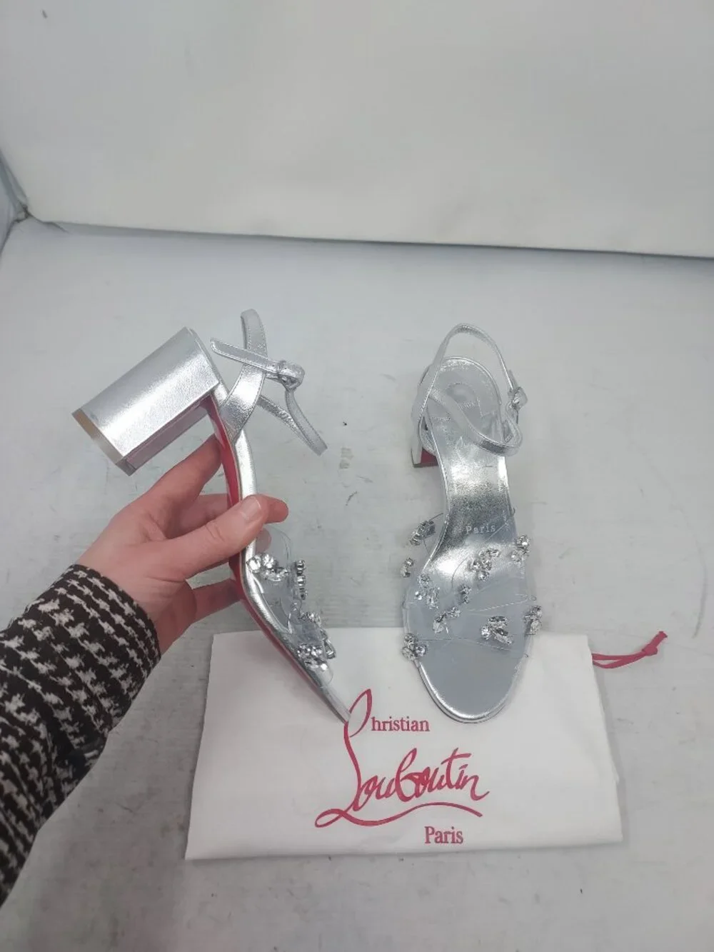 Christian Louboutin Queenie PVC Wedding Silver Jewel Sandal